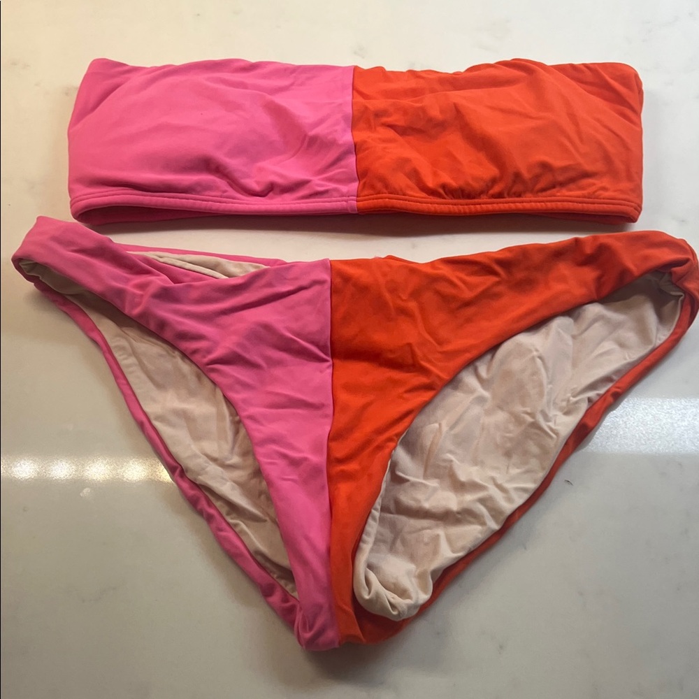 PilyQ Color Block Pink and Orange Bikini Set